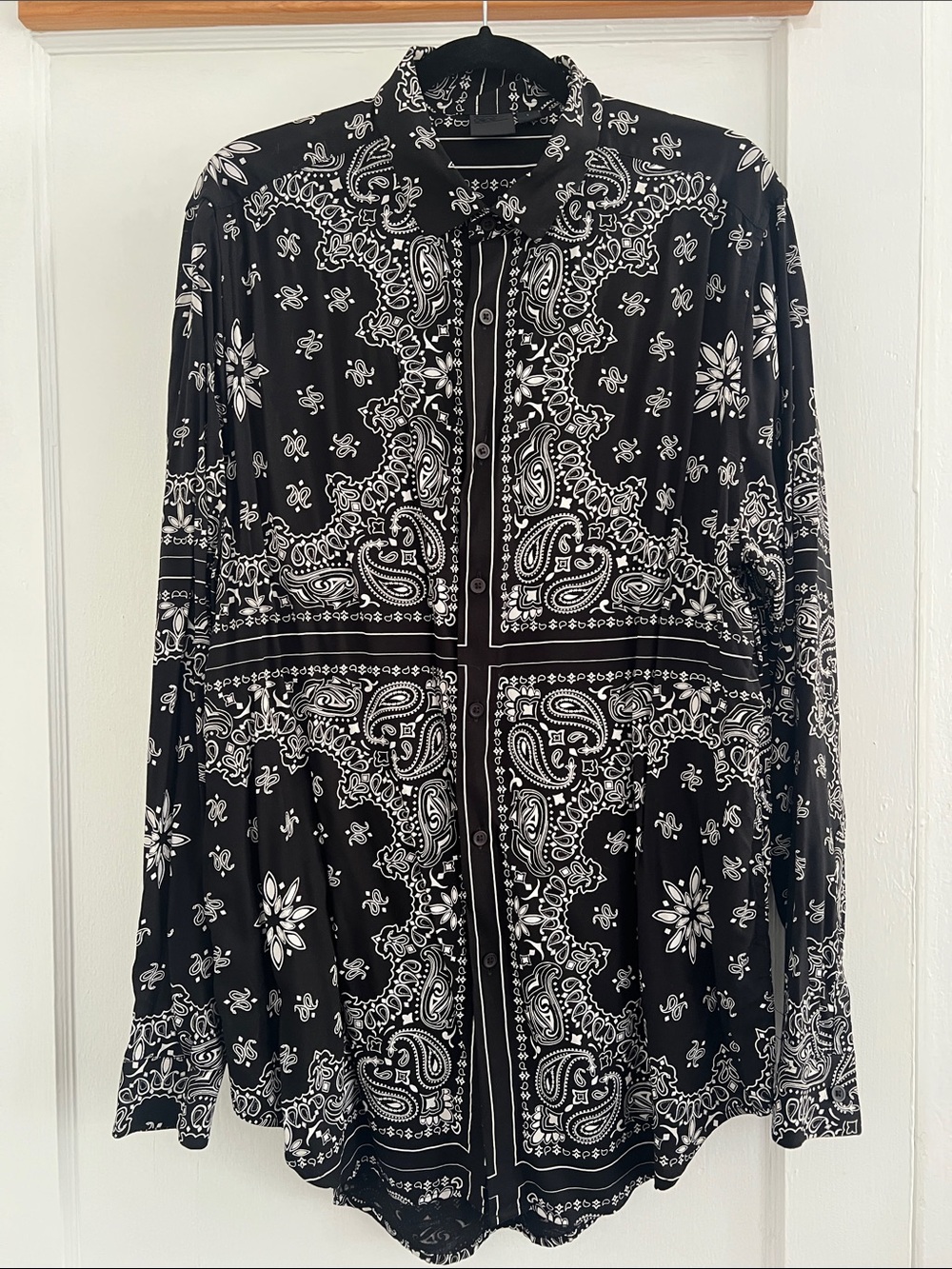ASOS Black and White Paisley Bandana-Print Button-Down Shirt